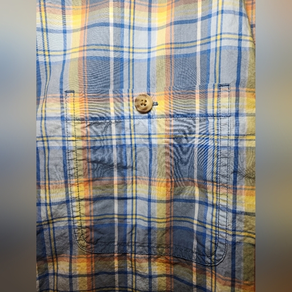 Duluth Untucked Short Slv Button Up Blue Plaid Shirt Mens Large Relaxed Fit BBQ - Picture 2 of 7